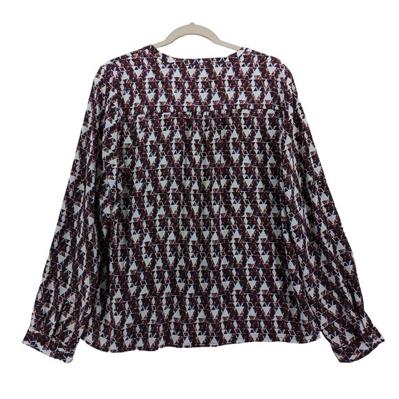 41 Hawthorn Geometric Blouse M Red VNeck Roll Tab Long Sleeves Office Top Career - Picture 2 of 9
